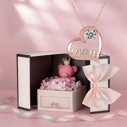 "Mom" Necklace with Premium Gift Box and Teddy Bear – Gift for Mom