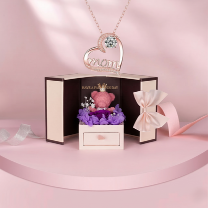 "Mom" Necklace with Premium Gift Box and Teddy Bear – Gift for Mom