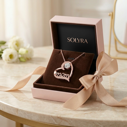 "Mom" Necklace with Premium Gift Box and Teddy Bear – Gift for Mom